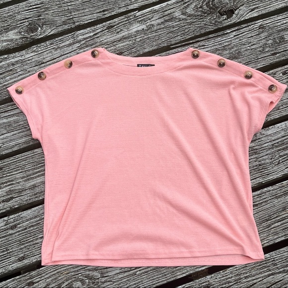 Very J | Blush Button Sleeve Top - Picture 1 of 6
